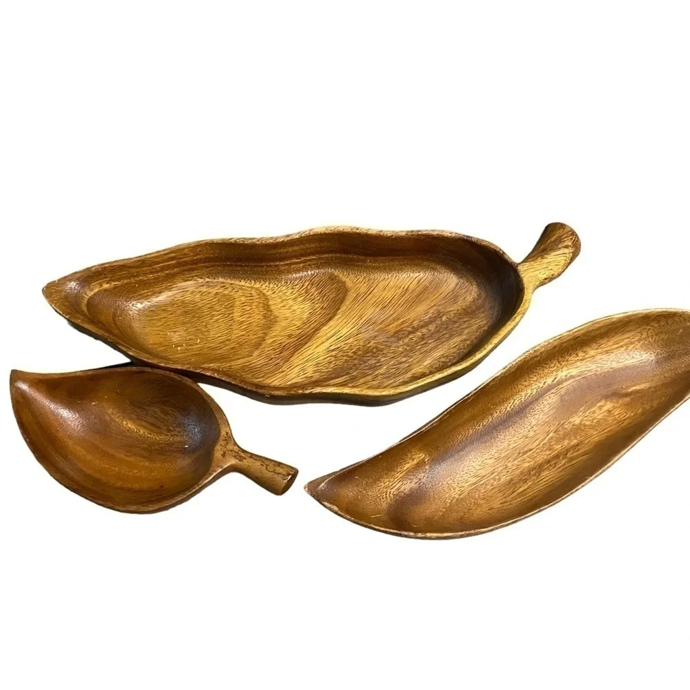 Vintage Monkey Pod Wood 3 Piece Set Serve Set Dining Dinnerware